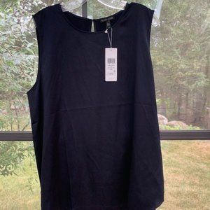NWT Eileen Fisher Stretch Silk Charmeuse Navy INK Round Neck Tank Top Large